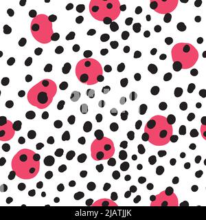 Abstract hand drown polka dots background. White dotted seamless pattern with black circles. Template design for invitation, poster, card, flyer Stock Vector