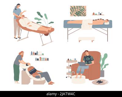 People receive wellness services in the health resort. Stock Vector