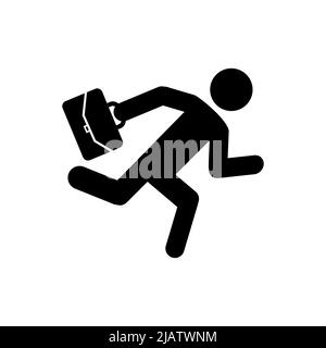 Businessman running black vector icon. Person with briefcase glyph symbol. Stock Vector