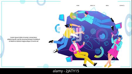 Metaverse or Virtual reality technology for business process and workflow concept of website with people in VR digital glasses interacting in augmente Stock Vector