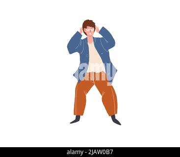 Flat cartoon hipster man character,communication and human emotions vector illustration concept Stock Vector