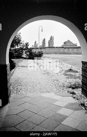 The East German border at Staaken between East and West Berlin in 1989 Stock Photo