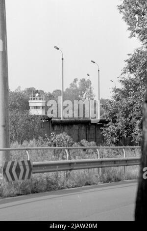 The East German border at Staaken between East and West Berlin in 1989 Stock Photo