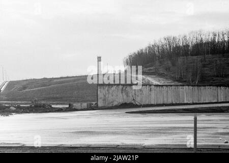 The East German border at Staaken between East and West Berlin in 1991 Stock Photo