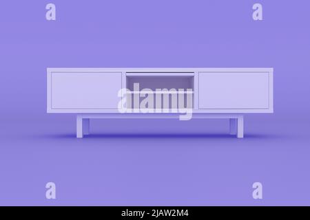 TV cabinet isolated on pink purple background, flat style, 3D rendering. Stock Photo