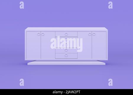 TV cabinet isolated on pink purple background, flat style, 3D rendering. Stock Photo