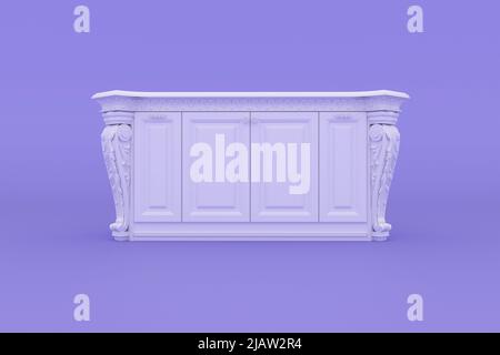 TV cabinet isolated on pink purple background, flat style, 3D rendering. Stock Photo