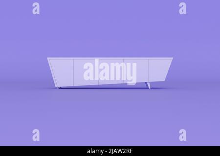 TV cabinet isolated on pink purple background, flat style, 3D rendering. Stock Photo