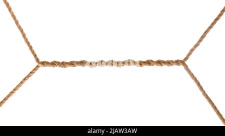 Two Two twisted tense ropes crossing isolated  tense diagonal ropes cross section. Isolated on white Stock Photo