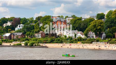 Hamburg, Germany - July 12, 2011 : Elbstrand. Public beach on north shore Elbe River, away from the city. Stock Photo