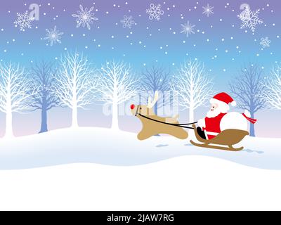 Seamless Winter Landscape With Santa Claus And A Reindeer. Horizontally Repeatable. Vector Illustration. Horizontally Repeatable. Stock Vector