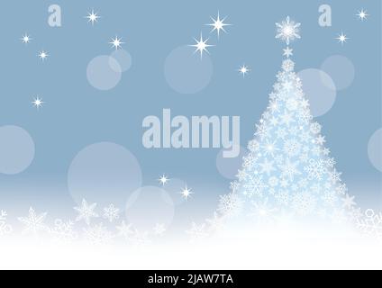 Abstract Blue Winter Seamless Vector Background Illustration With A Christmas Tree And Snowflakes. Horizontally Repeatable. Stock Vector