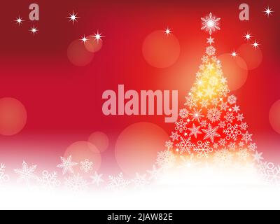 Abstract Winter Red Seamless Background With A Christmas Tree And Snowflakes, Vector Illustration. Horizontally Repeatable. Stock Vector