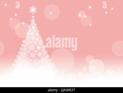 Abstract Pink Winter Seamless Background With A Christmas Tree And Snowflakes, Vector Illustration. Horizontally Repeatable Stock Vector