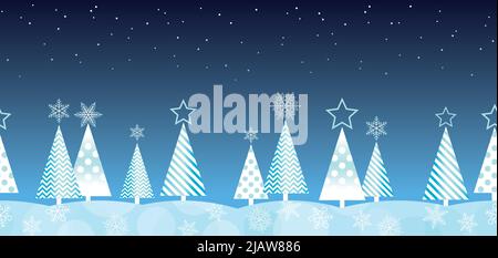 Christmas Abstract Seamless Blue Forest Background Illustration With Text Space. Vector Illustration. Horizontally Repeatable. Stock Vector