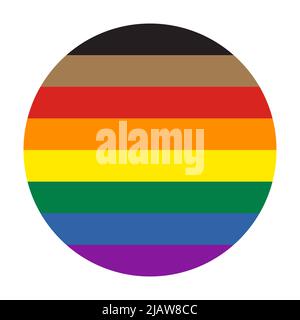 Circle Rainbow icon new Pride Flag with blanck and brown stripes. Symbol of LGBT community. Vector illustration. Flat vector button for apps and websi Stock Vector