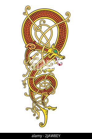 Celtic, Scandinavian vintage pattern is in the form of a twisted dragon Stock Vector