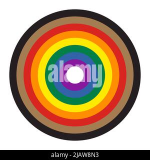 Round Pride flag Rainbow with black and brown stripes isolated on white background. LGBT target icon. Vector illustration Stock Vector