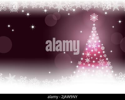 Abstract Winter Dark Pink Seamless Background With A Christmas Tree And Snowflakes, Vector Illustration. Horizontally Repeatable. Stock Vector
