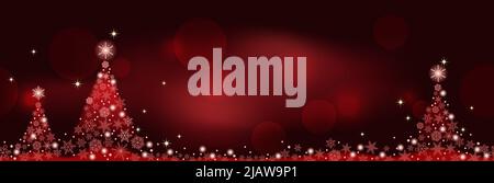 Abstract Red Winter Seamless Vector Background With Christmas Trees And Text Space. Horizontally Repeatable. Stock Vector