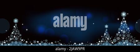 Abstract Blue Winter Seamless Vector Background With Christmas Trees And Text Space. Horizontally Repeatable. Stock Vector