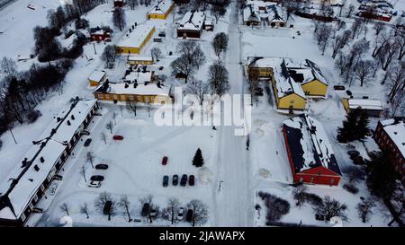 Lappeenranta Fortress filmed with a drone on a cold January day Stock Photo