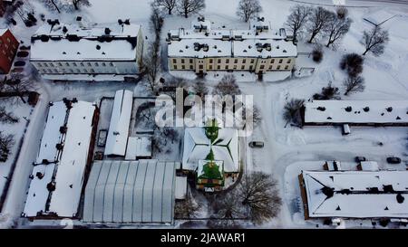 Lappeenranta Fortress filmed with a drone on a cold January day Stock Photo