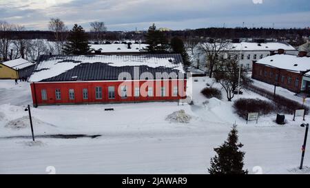 Lappeenranta Fortress filmed with a drone on a cold January day Stock Photo