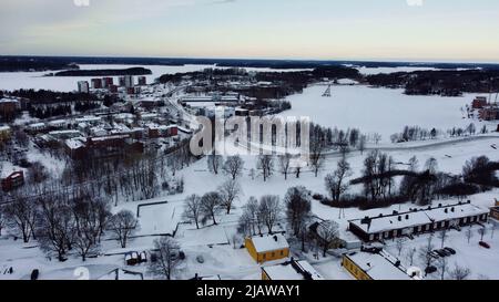 Lappeenranta Fortress filmed with a drone on a cold January day Stock Photo