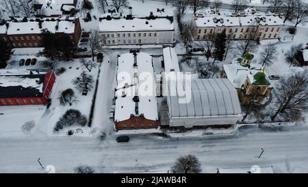 Lappeenranta Fortress filmed with a drone on a cold January day Stock Photo