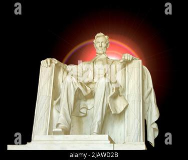 Abraham Lincoln statue isolated on black background,  illuminated at the Lincoln Memorial, Washington DC Stock Photo