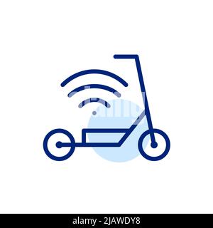 Electric scooter. Modern hipster city mobility vehicle. Pixel perfect, editable stroke line icon Stock Vector