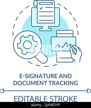 E-signature and document tracking turquoise concept icon Stock Vector