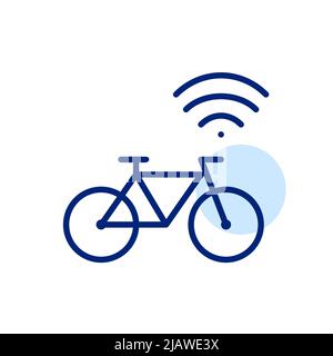 Smart city transportation. Bicycle with wireless connection. Pixel perfect, editable stroke line icon Stock Vector