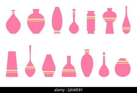 Set ceramic pots for growing house plants and flowers isolated on white background. Flat style vector icons. Stock Vector