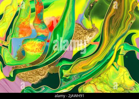 Gold waves layers abstract psychedelic background Stock Photo