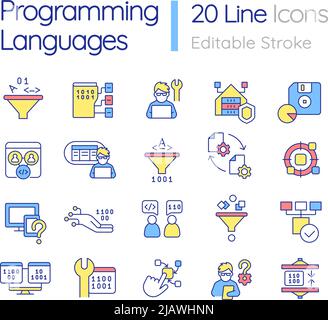 Programming languages RGB color icons set Stock Vector