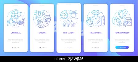 Advantages of biometric data blue gradient onboarding mobile app screen Stock Vector
