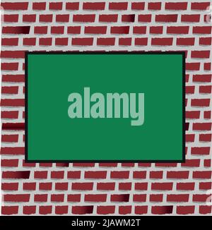 Brick wall with green chalkboard in editable vector Stock Vector