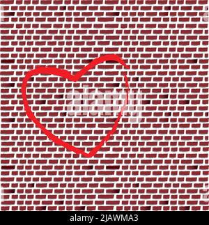 Heart drawn on a brick wall in editable vector Stock Vector