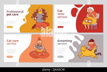People and pets concept icons set with care and grooming symbols flat isolated vector illustration Stock Vector