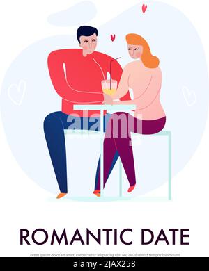 Young couple having romantic date in cafe flat vector illustration Stock Vector