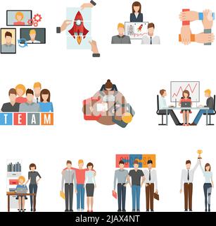 Teamwork  effective management as way to success flat icons collection of team members abstract isolated vector illustration Stock Vector