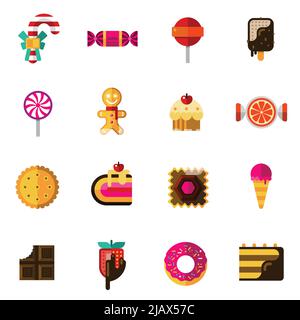 Sweets icons set with chocolate pie and ice cream flat isolated vector illustration Stock Vector