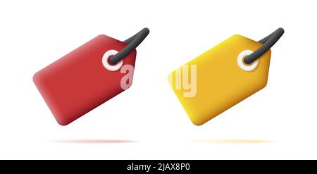 3d price tag icon, rounded yellow and red name labels. Vector illustration Stock Vector