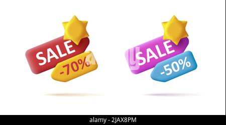 Set of summer sale discount labels badges with percent and sun. Vector illustration Stock Vector