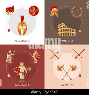 Gladiator design concept set with weapons and symbolics flat icons isolated vector illustration Stock Vector