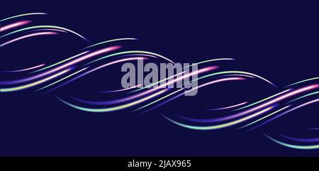 DNA spiral made of neon moving lights, abstract background on black backdrop. Vector illustration Stock Vector
