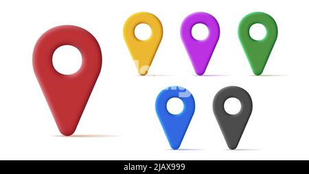 set of 3d icons of gps or geo tag symbol in different colors. Vector illustration Stock Vector