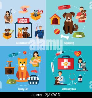 Animal shelter design concept set with veterinary care flat icons isolated vector illustration Stock Vector